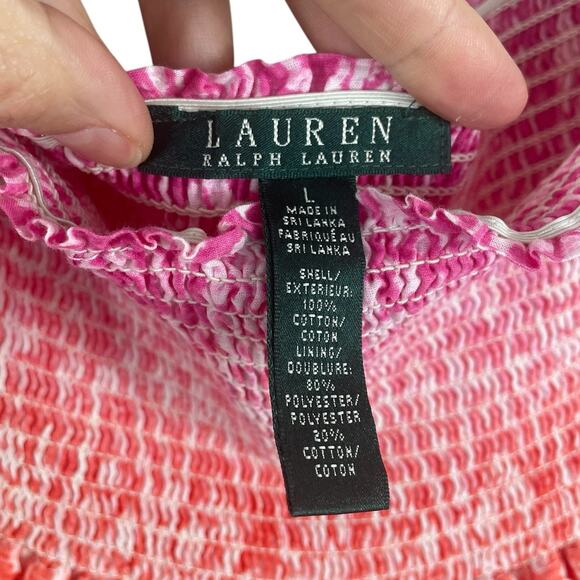 Lauren Ralph Lauren Printed Tiered Strapless Midi Dress Smocked Vacation Sz. L - Picture 10 of 11